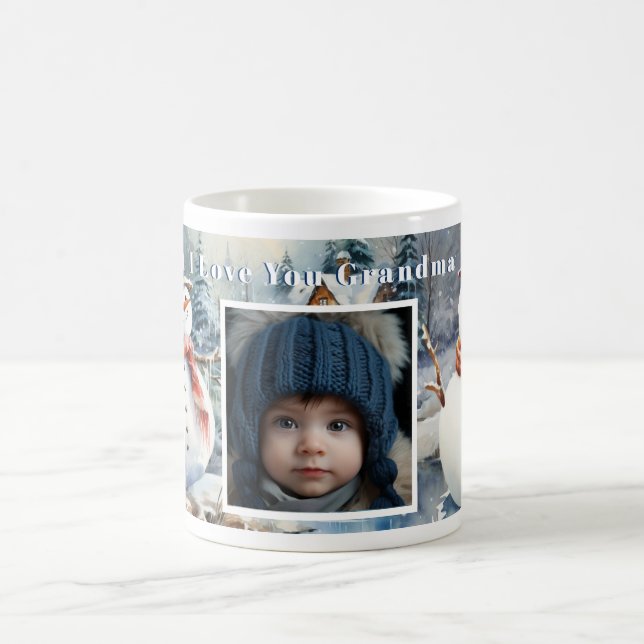 Custom Photo Christmas Snowmen Winter Scene Coffee Mug (Center)