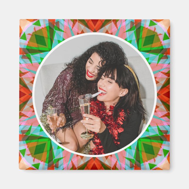 Custom Photo Christmas Star Red Green Family Gift Magnet (Front)