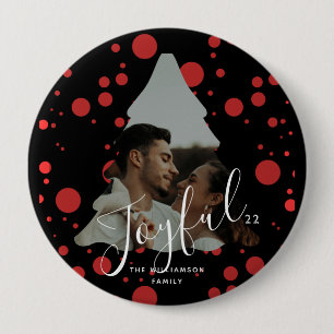 Custom Photo Christmas Tree black and red dots 4 Inch Round Button