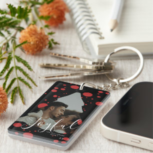 Custom Photo Christmas Tree Polka dots Keychain