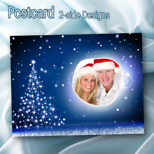 Custom Photo Christmas Tree Snow 2 Side Design Holiday Postcard