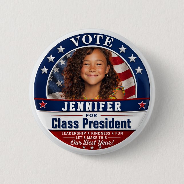 Custom Photo Class President Campaign  2 Inch Round Button (Front)