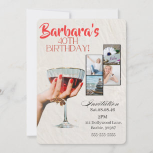 Custom Photo Cocktail  40th Birthday Invitation