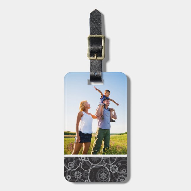 Custom Photo Cogwheels pattern Luggage Tag (Front Vertical)