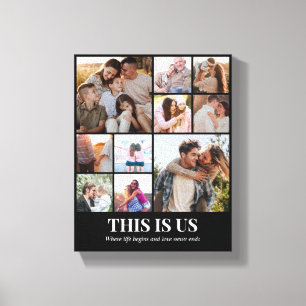 Custom Photo Collage 10 Pictures 8x10 16x20 Black Canvas Print