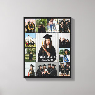 Custom Photo Collage 12 Pictures Grid 11x14 Black Canvas Print
