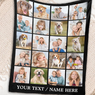Custom Photo Collage 20 Picture Personalized Black Fleece Blanket