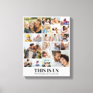 Custom Photo Collage 20 Pictures Grid 11x14 White Canvas Print