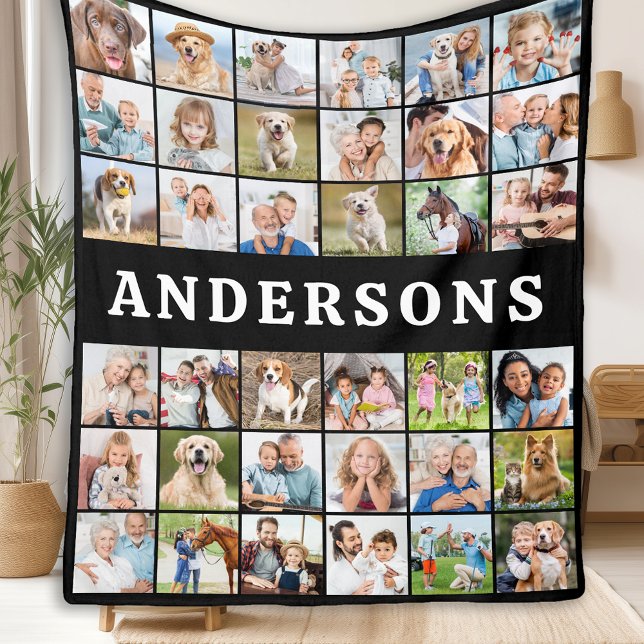 Custom Photo Collage 36 Personalized Modern Family Fleece Blanket (Creator Uploaded)