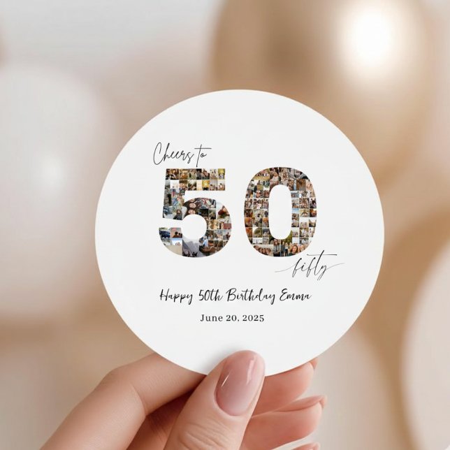 Custom Photo Collage 50th Birthday Party Stickers  (Créateur téléchargé)