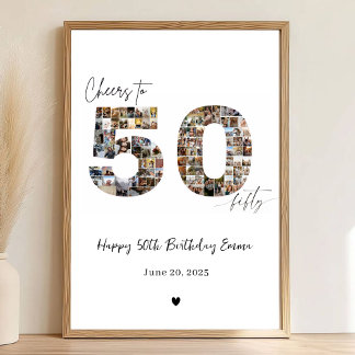 Custom Photo Collage 50th Birthday Poster Gift