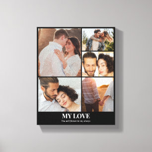 Custom Photo Collage 5 Pictures 8x10 16x20 Black Canvas Print