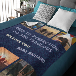 Custom Photo Collage 60th Birthday Gifts for Men Sherpa Blanket