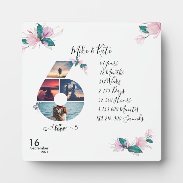 Custom Photo Collage 6th Anniversary for BF & Gf Plaque (Front)