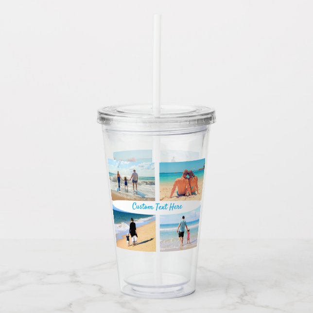 Custom Photo Collage Acrylic Tumbler with Text (Front)