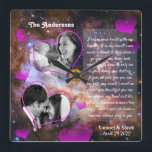Custom Photo Collage Anniversary, Wedding / Galaxy Square Wall Clock<br><div class="desc">Wall Clock: Custom Wedding,  Anniversary,  Valentines Photo Clock with stars of the Galaxy desing. Personalize with your own favourite pictures and create beautiful collage to capture special moments of your life. Change any texts to your own,  including the poem. Galaxy background from Hubble telescope - Westerlund2.</div>