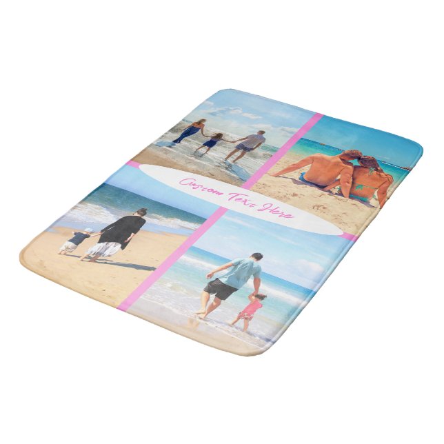 Custom Photo Collage Bath Mat Your Photos and Text (Angled)