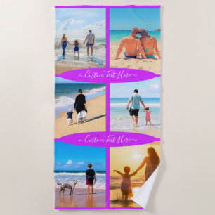 Custom Photo Collage Beach Towel Your Photos Text
