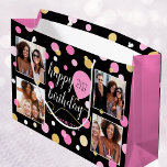 Custom Photo Collage Birthday Pink Large Gift Bag<br><div class="desc">Make your birthday gift extra special with this personalized celebration gift bag! Featuring four of your favorite photos, circles and balloons and a stylish script font. Design comes in black, pink and a gold color, but other colorways are available. Easy to replace with your own custom age and name. ♦...</div>