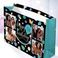 Custom Photo Collage Birthday Turquoise 25th