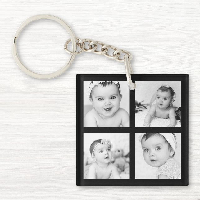 Custom Photo Collage Black 4 Images Keychain (Creator Uploaded)