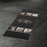 Custom photo collage black gold monogram script yoga mat<br><div class="desc">Make your own unique family photo collage. Use six, 6 of your favourite photos of your kids, family, friends or pet! A classic black background. Personalize and add your name and monogram initials. The name is written with a large modern hand lettered style script. White and golden coloured letters. Back:...</div>