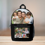 Custom Photo Collage Black Printed Backpack<br><div class="desc">A custom photo collage black backpack for that perfect gift. Personalize with seven photos of family,  pets,  memories,  events,  your photography,  etc. and add a line of text in simple white typography. The colours of the background and text can be changed by editing in the design tool.</div>