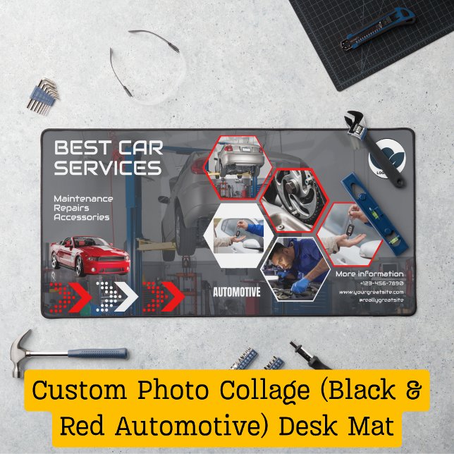 Custom Photo Collage (Black & Red Automotive) Desk Mat (Custom Photo Collage (Black & Red Automotive) Desk Mat)
