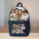 Custom Photo Collage Blue Printed Backpack<br><div class="desc">A custom photo collage dark navy blue backpack for that perfect gift. Personalize with 7 photos of family,  pets,  memories,  events,  your photography,  etc. and add a line of text in simple white typography. The colours of the background and text can be changed by editing in the design tool.</div>