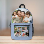 Custom Photo Collage Blue Printed Backpack<br><div class="desc">A custom photo collage light blue backpack for that perfect gift. Personalize with 7 photos of family,  pets,  memories,  events,  your photography,  etc. and add a line of text in simple lettering. The colours of the background and text can be changed by editing in the design tool.</div>