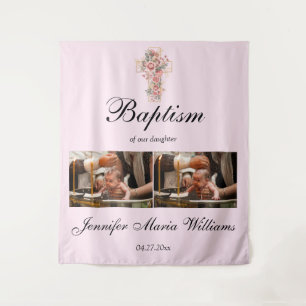 Custom Photo Collage Christening Baptism Backdrop Tapestry