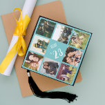 Custom Photo Collage & Class Year Graduation Cap Topper<br><div class="desc">Create a sweet keepsake of your school years with this custom grad cap topper. Customize with 9 square photos of your family,  friends,  relationship,  pets,  vacations or favourite memories. Personalize the centre with your class year and school name in white lettering on a vibrant turquoise aqua background.</div>