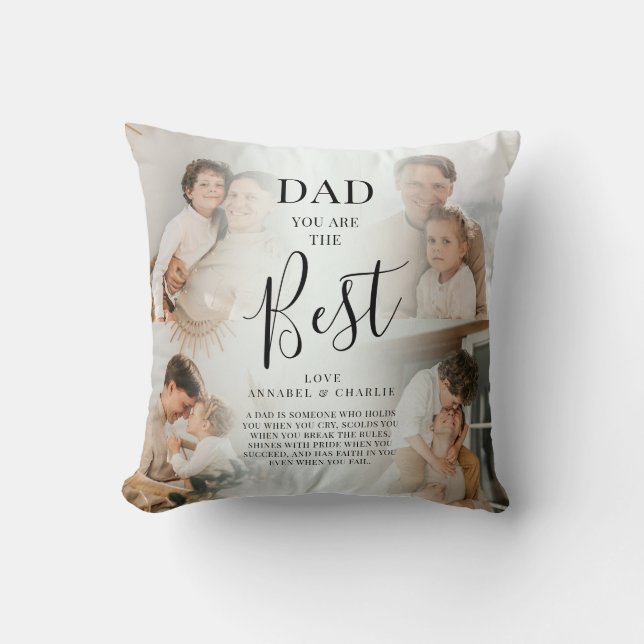Custom Photo Collage Dad Keepsake Throw Pillow (Front)