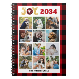 Custom Photo Collage Dog Lover Red Buffalo Plaid Notebook