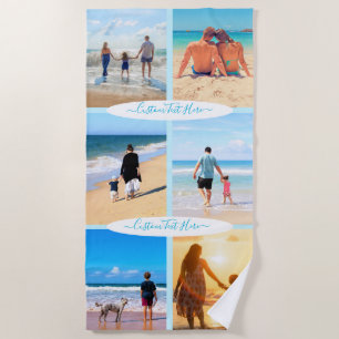 Custom Photo Collage Family Love Personalized Text Beach Towel