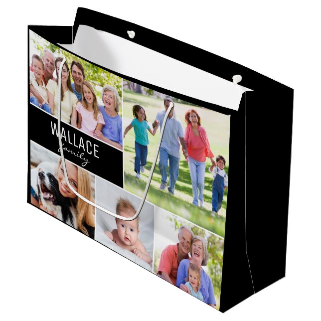 Custom Photo Collage Family Reunion Large Gift Bag (Front Angled)