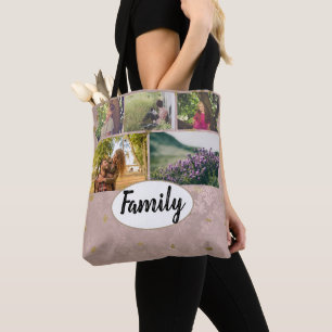 Custom Photo Collage Family Rose Gold Fall Tote Bag