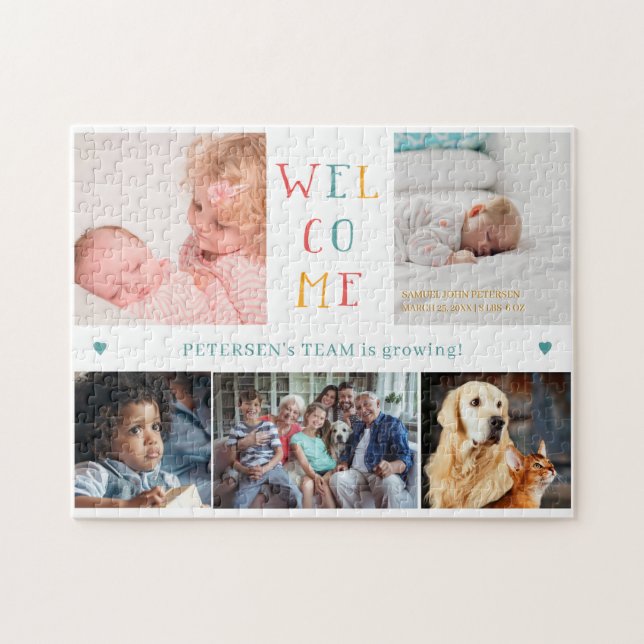 Custom photo collage family WELCOME new baby Jigsaw Puzzle (Horizontal)