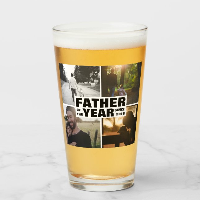 Custom Photo Collage Father Of Year Fathers Day Glass (Front Filled)