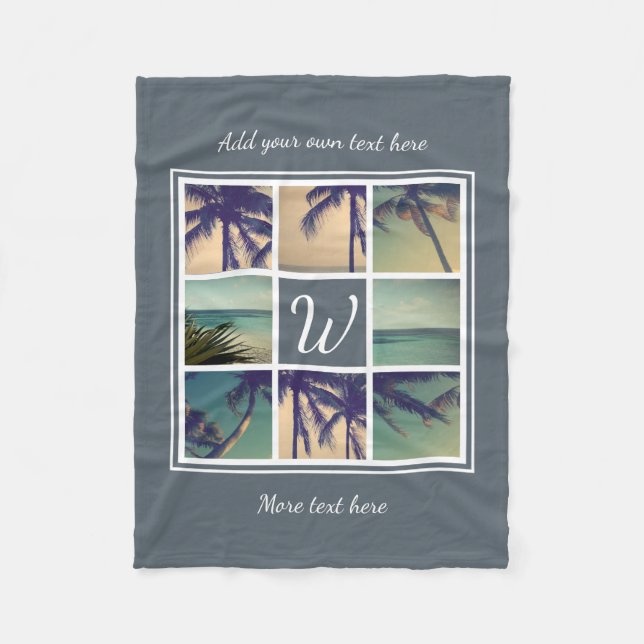 Custom photo collage fleece blanket with monogram (Front)
