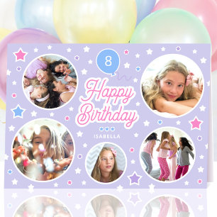 Custom Photo Collage Girls Birthday Pastel Purple Card