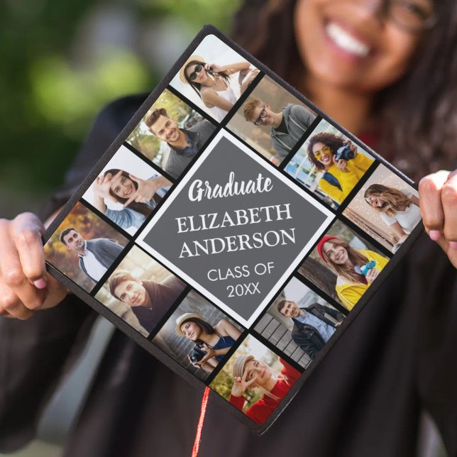 Custom Photo Collage Graduation Sign with Name Graduation Cap Topper (Creator Uploaded)