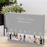 Custom Photo Collage Grey 7 Picture Wedding Block<br><div class="desc">Elegant photo block, personalized with your wedding photos. A stylish design in neutral colour palette of grey and white - perfect for newlywed gifts and anniversary gifts. The photo template is set up for you to add 7 of your favourite pictures which are displayed in portrait format in a simple...</div>