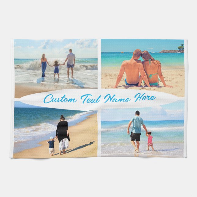 Custom Photo Collage Kitchen Towel with Text (Horizontal)