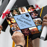 Custom Photo Collage Light Blue Chic Cute Script Graduation Cap Topper<br><div class="desc">Personalize with 12 of your favourite photo memories,  your custom name,  and year and make this a wonderful keepsake of your graduation. Chic script typography along with a sweet cap illustration alongside yours / your grad's name and class of year on a light cerulean blue background.</div>