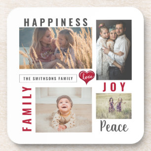 Custom Photo Collage Love Joy Family Coaster