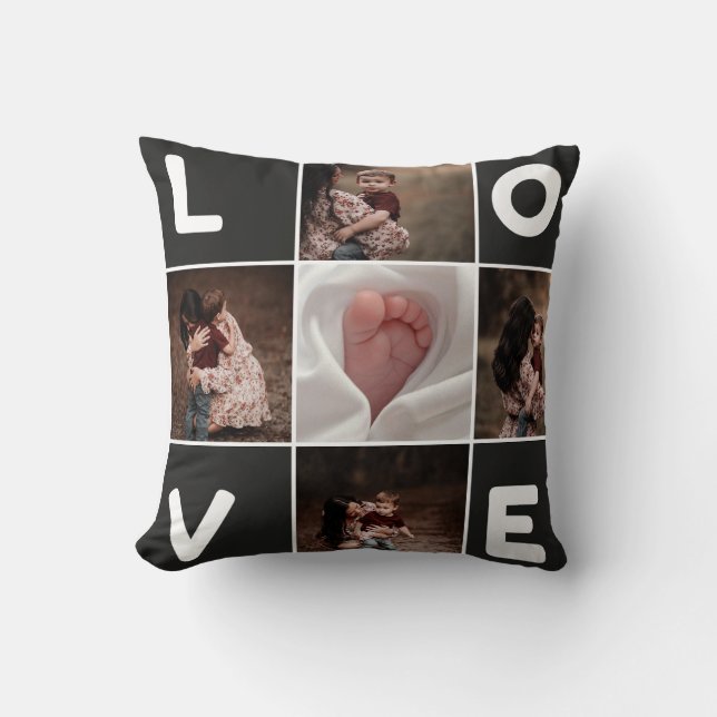 Custom Photo Collage LOVE Pillow - Personalized  (Front)