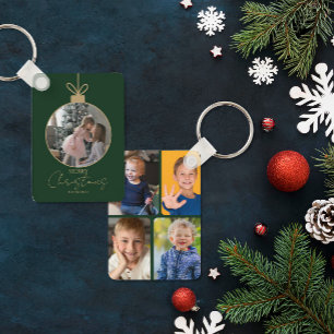 custom photo collage Merry Christmas bauble Keychain
