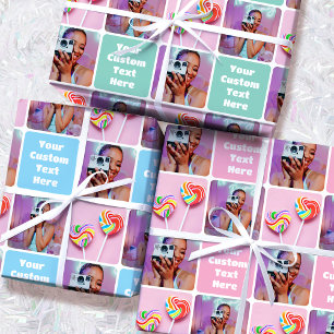 Custom Photo Collage Modern Retro 3 Set Wrapping Paper Sheet