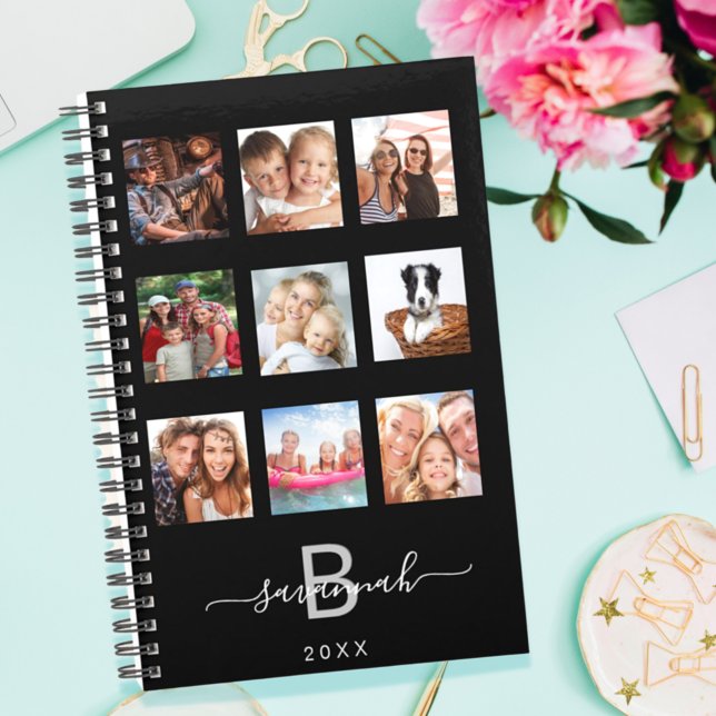 Custom photo collage monogram black modern 2022 planner (Creator Uploaded)